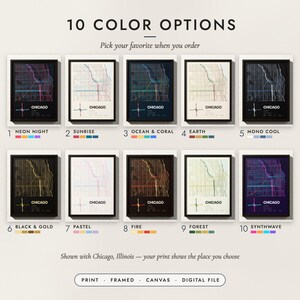 The Street Orientation Map in all 10 color options, numbered 1 to 10 with their names