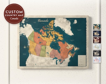 Canada Map Print, Personalized Canada Wall Art for Canvas or Poster, Detailed Map with Cities, Canadian Gift, Framed, Canvas or Digital