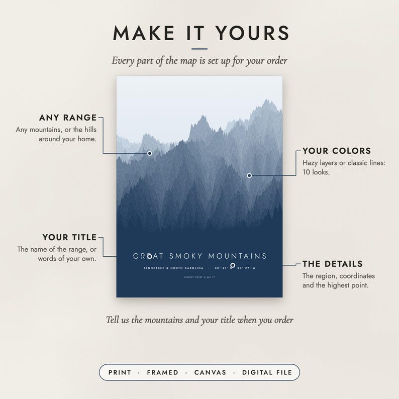 Diagram of what you can personalize: the range, the colors, the title and the details