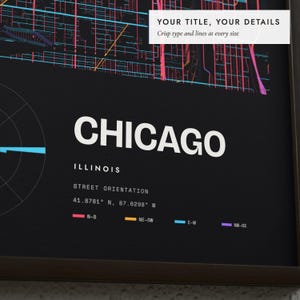 Close-up of the personalized title and details on the Street Orientation Map print