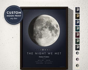 Custom Moon Phase Print, The Night We Met, Personalized Lunar Wall Art, Framed, Canvas or Digital