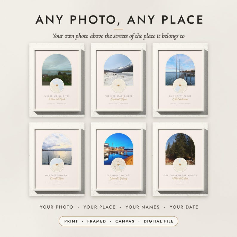 Photo & Map Print examples with six photos and places