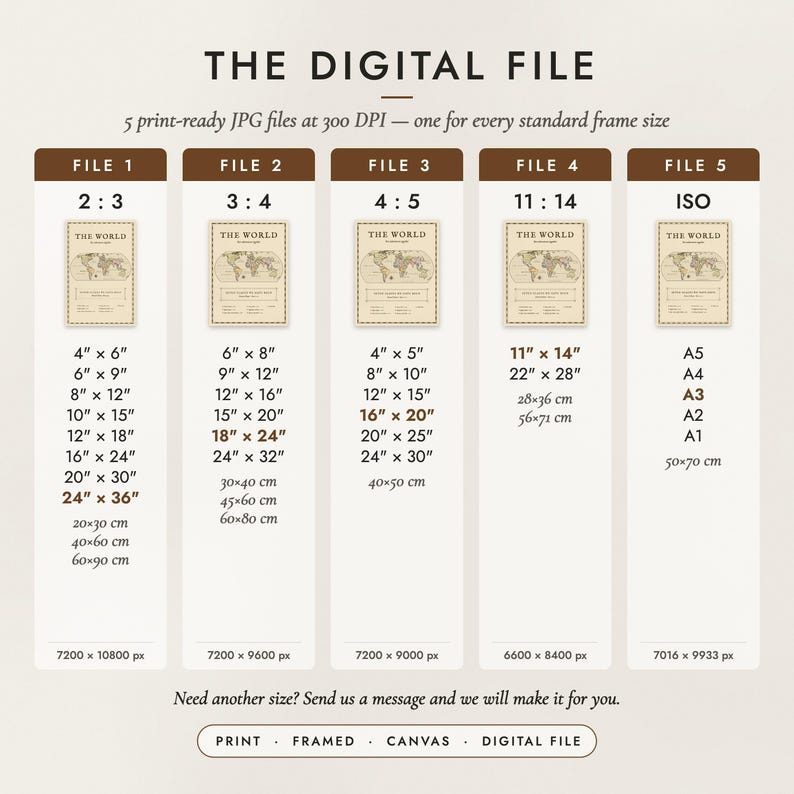 The Digital File option: five print-ready JPG files in 2:3, 3:4, 4:5, 11:14 and ISO ratios at 300 DPI