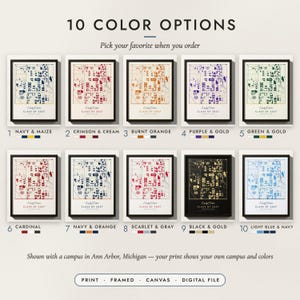The Campus Map in all 10 color options, numbered 1 to 10 with their names