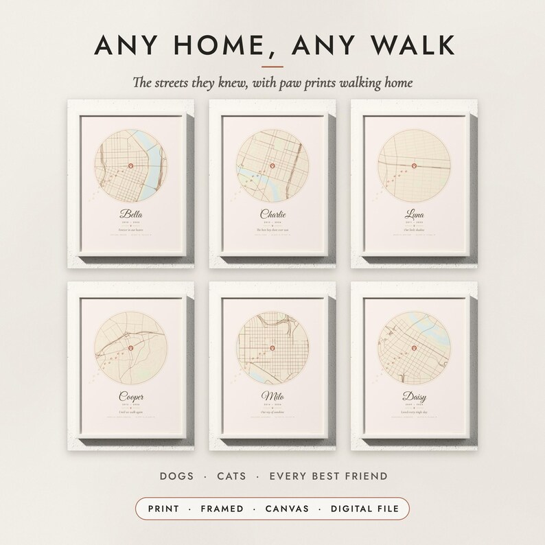 Pet Memorial Map examples for six best friends