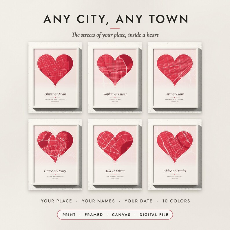 Heart City Map examples for six cities