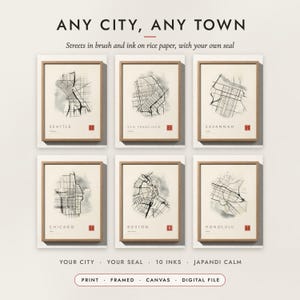 Ink Wash City Map examples for six places