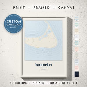 Custom Beach House Map Print, Coastal Contour Map of Any Island or Beach Town, Coastal Wall Art, Beach House Decor, Framed or Canvas Print