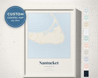 Custom Beach House Map Print, Coastal Contour Map of Any Island or Beach Town, Coastal Wall Art, Beach House Decor, Framed or Canvas Print