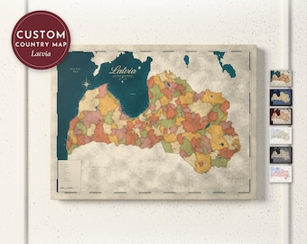 Latvia Map Print, Personalized Latvia Wall Art for Canvas or Poster, Detailed Map with Cities, Heritage Gift, Framed, Canvas or Digital