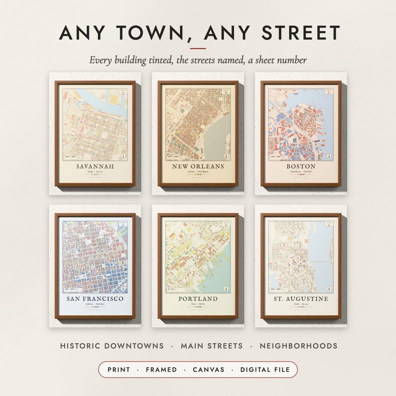 Vintage Fire Atlas Map examples for six towns