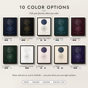The Sky & City Map in all 10 color options, numbered 1 to 10 with their names