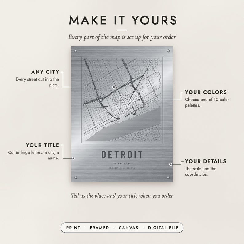 Diagram of what you can personalize: location, colors, title and details