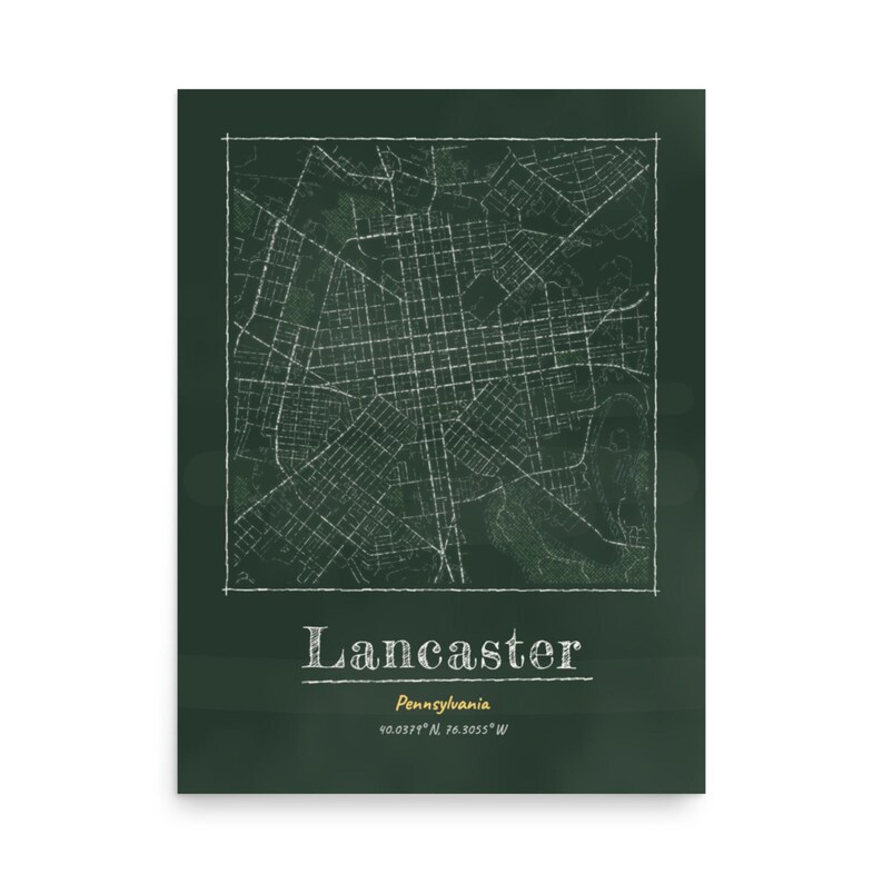 Real product photo: the Custom Chalkboard City Map Print as an unframed print on museum-quality matte paper
