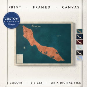 Curaçao Map Print, Personalized Curaçao Wall Art for Canvas or Poster, Detailed Map with Cities, Heritage Gift, Framed, Canvas or Digital