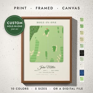 Hole-In-One Print in a walnut frame on a white wall — print, framed, canvas or digital file, 10 colors, 5 sizes