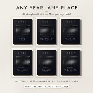 Moon Phase Calendar examples for six years
