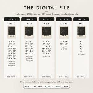 The Digital File option: five print-ready JPG files in 2:3, 3:4, 4:5, 11:14 and ISO ratios at 300 DPI