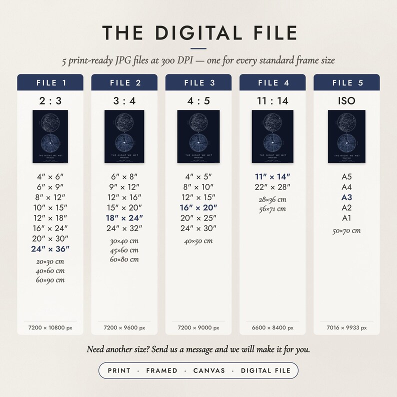 The Digital File option: five print-ready JPG files in 2:3, 3:4, 4:5, 11:14 and ISO ratios at 300 DPI