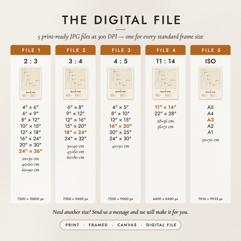 The Digital File option: five print-ready JPG files in 2:3, 3:4, 4:5, 11:14 and ISO ratios at 300 DPI