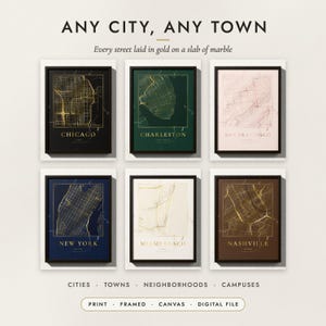 Marble & Gold City Map examples for six cities