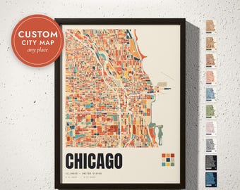 Digital Download: Custom City Map, 10 Color Options, Bold Lettering, Any Place in the World