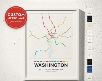 Custom Subway Map Print, Metro Line Map of Your City, Home Station Gift, Commuter Gift, Transit Wall Art, Any City, Framed or Canvas Print