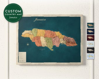 Jamaica Map Print, Personalized Jamaica Wall Art for Canvas or Poster, Detailed Map with Cities, Jamaican Gift, Framed, Canvas or Digital