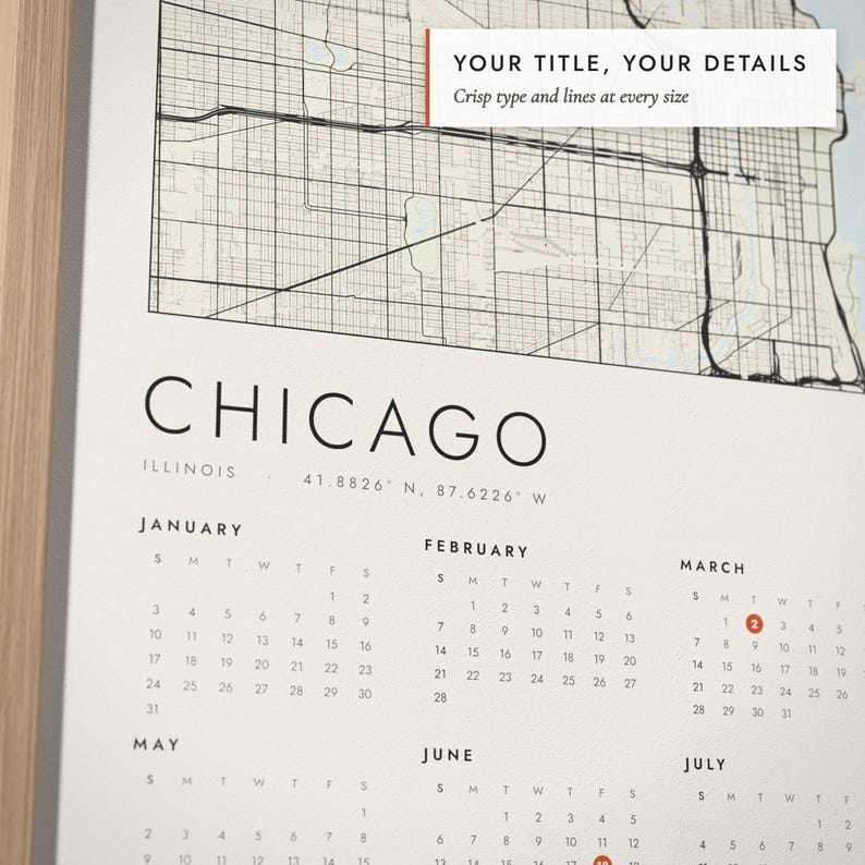Close-up of the personalized title and details on the Map Calendar 2027 print