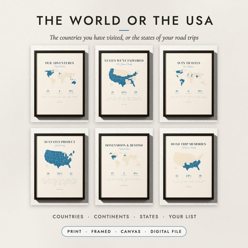 Places We've Been Map examples: world maps and US maps