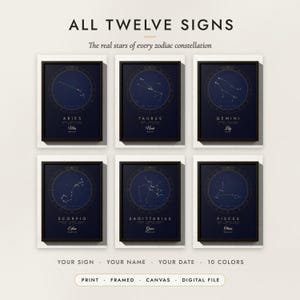 Zodiac Constellation Print examples for six signs