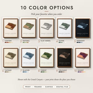 The 3D Terrain Map in all 10 color options, numbered 1 to 10 with their names