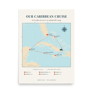 Real product photo: the Custom Cruise Map Print as an unframed print on museum-quality matte paper