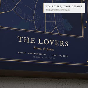Close-up of the personalized title and details on the Tarot Card Map print