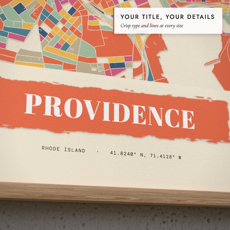 Close-up of the personalized title and details on the Paper Collage City Map print