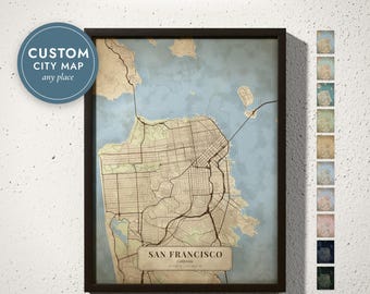Custom Antique Atlas City Map Print, Personalized Hometown Map (Digital Download)