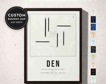 Custom Airport Runway Map Print, Airport Diagram with Runway Numbers, Pilot Gift, First Solo Flight Gift, Aviation Decor, Framed or Canvas