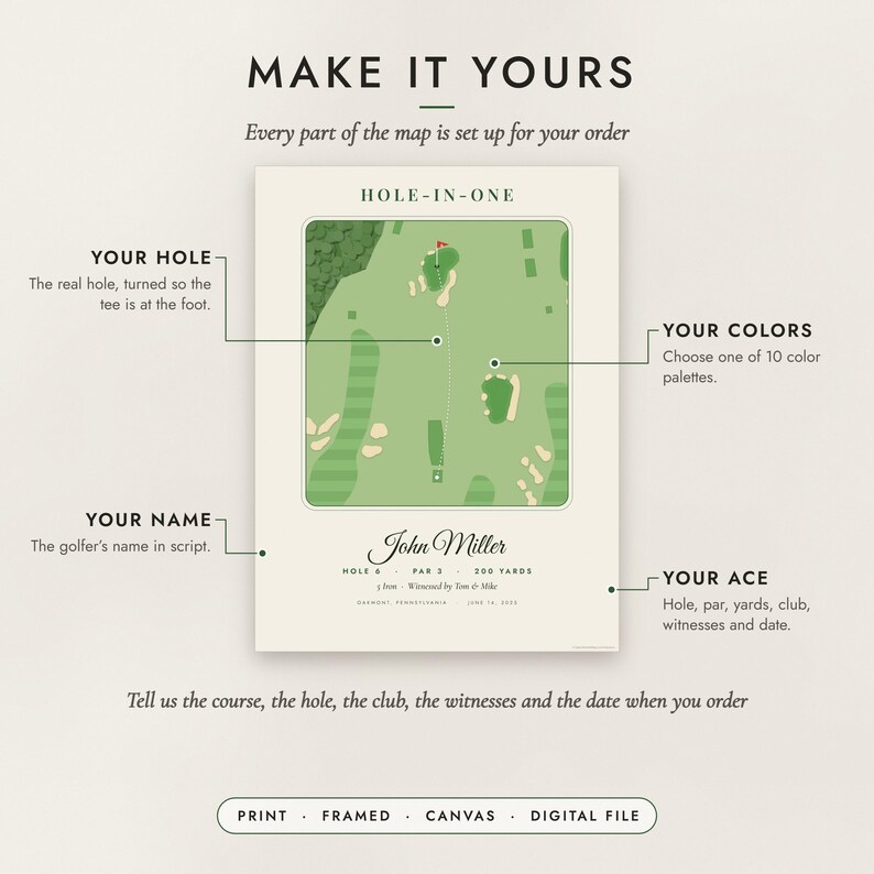 Diagram of what you can personalize: location, colors, title and details