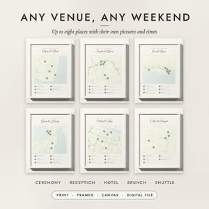 Wedding Weekend Map examples for six destinations
