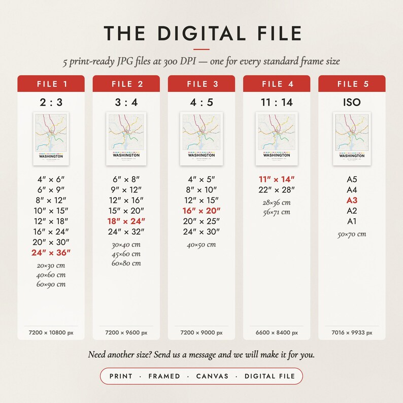 The Digital File option: five print-ready JPG files in 2:3, 3:4, 4:5, 11:14 and ISO ratios at 300 DPI