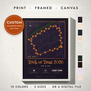 Custom Trick or Treat Map, Personalized Halloween Keepsake for Kids, Neighborhood Route Map with Pumpkins, Halloween Gift, Framed or Canvas