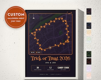 Custom Trick or Treat Map, Personalized Halloween Keepsake for Kids, Neighborhood Route Map with Pumpkins, Halloween Gift, Framed or Canvas