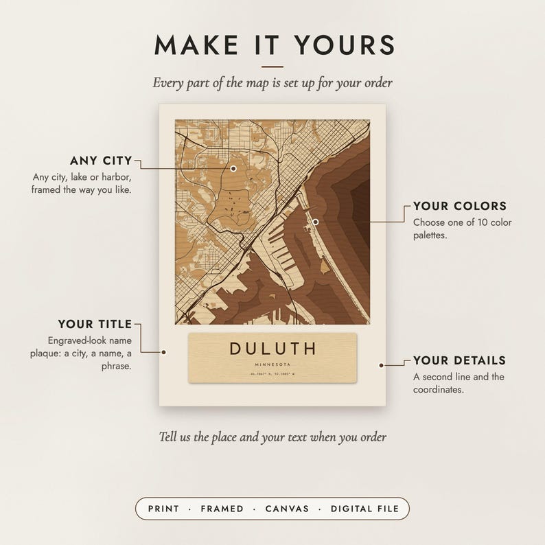 Diagram of what you can personalize: location, colors, title and details