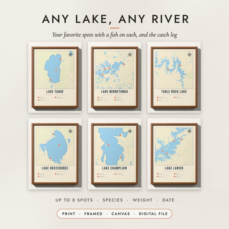 Fishing Lake Map examples for six lakes