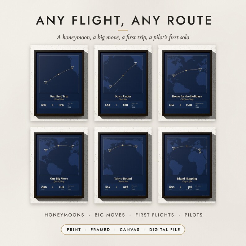 Flight Path Map examples for six routes