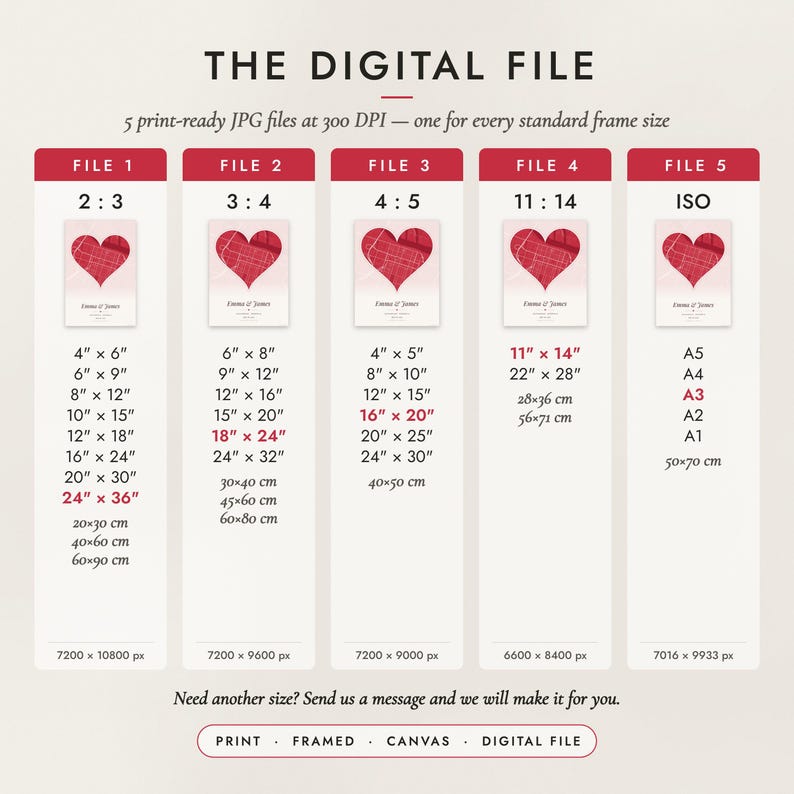 The Digital File option: five print-ready JPG files in 2:3, 3:4, 4:5, 11:14 and ISO ratios at 300 DPI