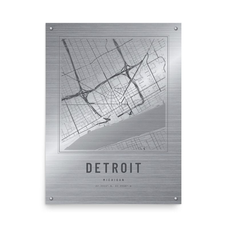 Real product photo: the Custom Etched Metal Look City Map Print as an unframed print on museum-quality matte paper