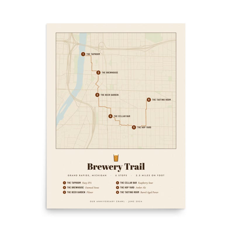Real product photo: the Custom Brewery Map Print as an unframed print on museum-quality matte paper