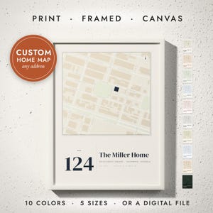 Custom First Home Map Print, Our Home Street Map with House Number, New Home Gift, Housewarming Gift, Realtor Closing Gift, Framed or Canvas