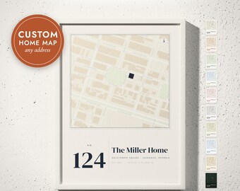 Custom First Home Map Print, Our Home Street Map with House Number, New Home Gift, Housewarming Gift, Realtor Closing Gift, Framed or Canvas